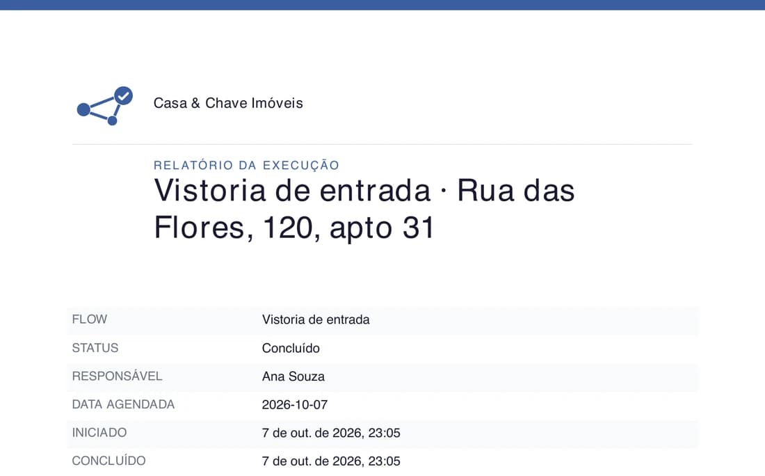 Capa do laudo da vistoria de entrada
